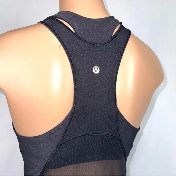 Lululemon Women’s Sz 8 Body Con Tank Top W/ Shelf Bra Black Activewear Mesh Back - Picture 6 of 15